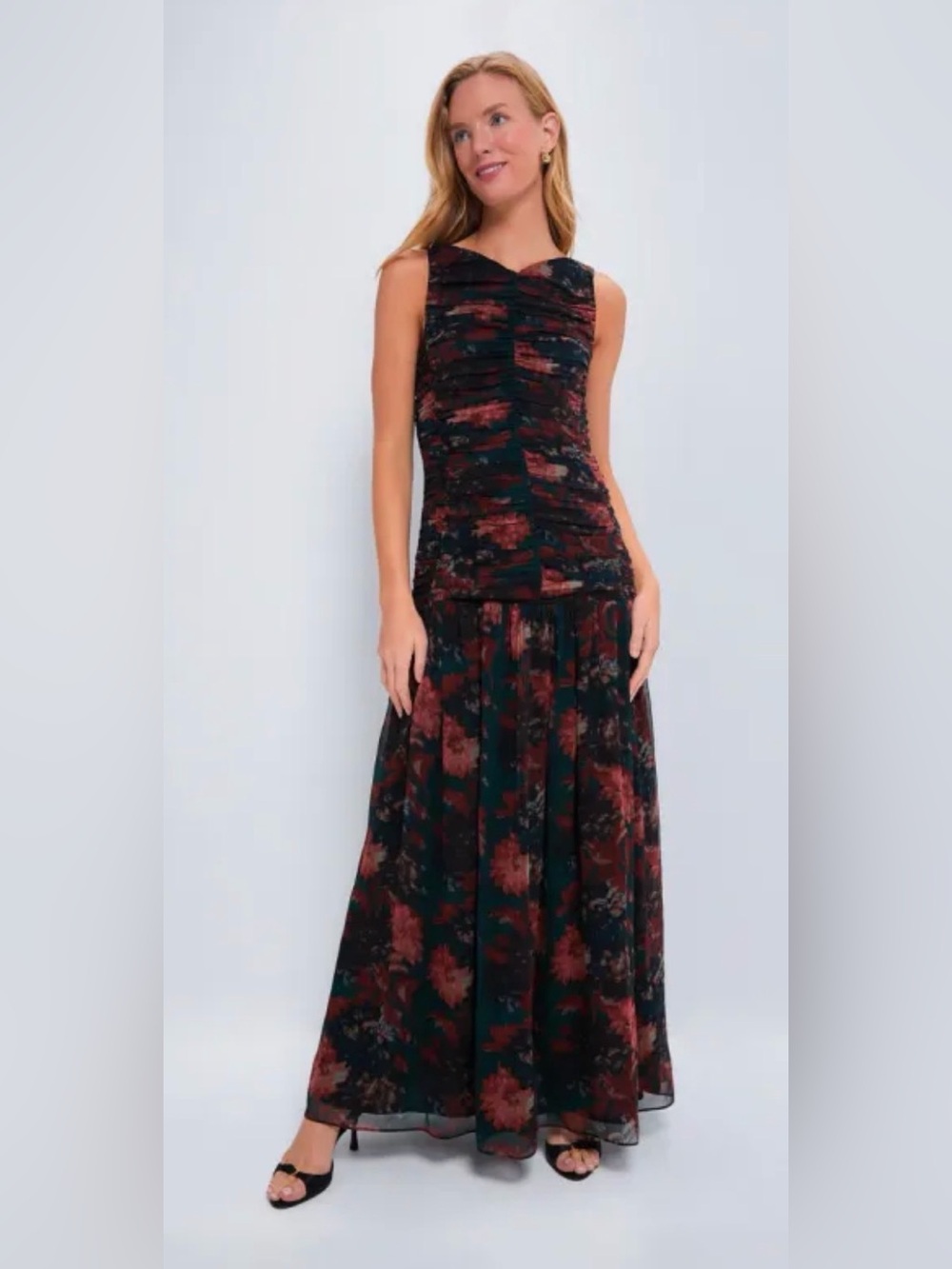 Tuckernuck Black Dress with Red and Teal Floral Print